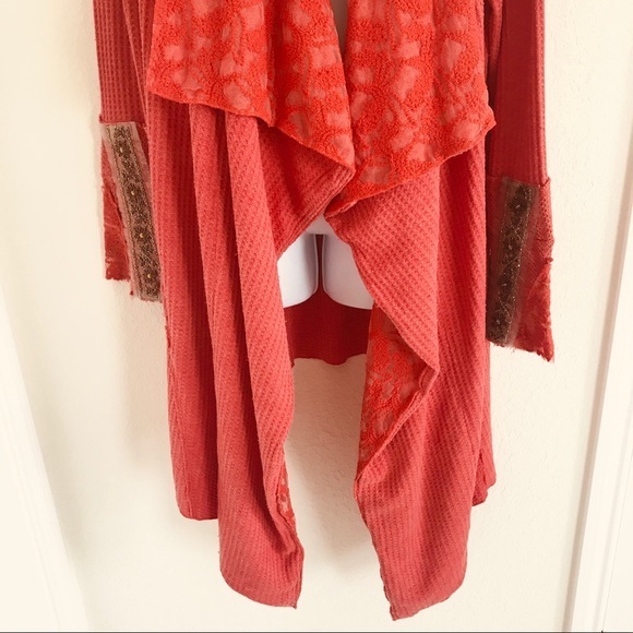 Anthropologie Aratta Silent Journey Stories of shawl orange waffle Cardigan XS - Picture 12 of 15